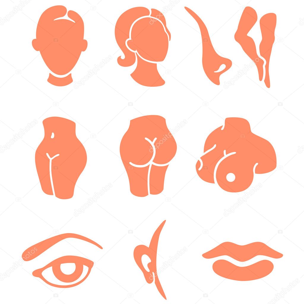 Body parts and face zones icon set