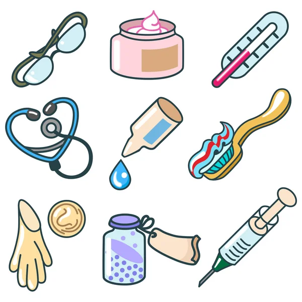 Conjunto de iconos de medicamentos y productos farmacéuticos — Vector de stock