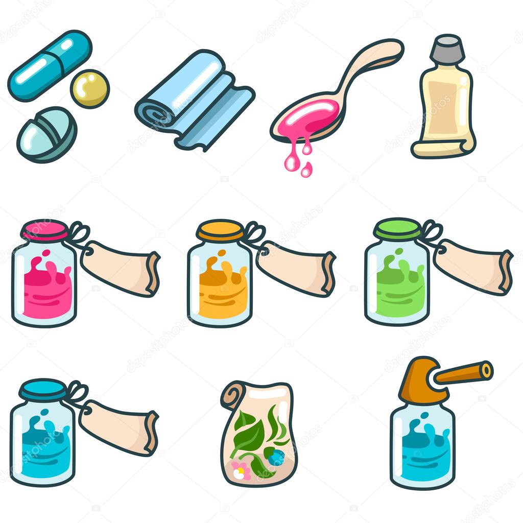 Medicines and pharmaceutical products icon set