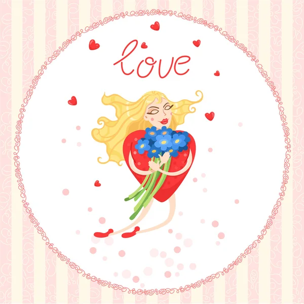 Valentijn kaart met vrouw hart vliegen — Stockvector