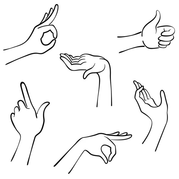 Mains lignes icônes dans une pose réaliste — Image vectorielle