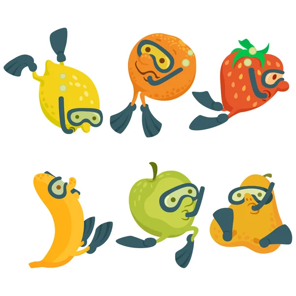 Koncepcja kreskówka nurków owoców — Wektor stockowy