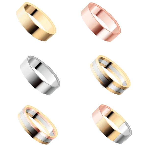 Various types of precious metals as rings — Stock Vector