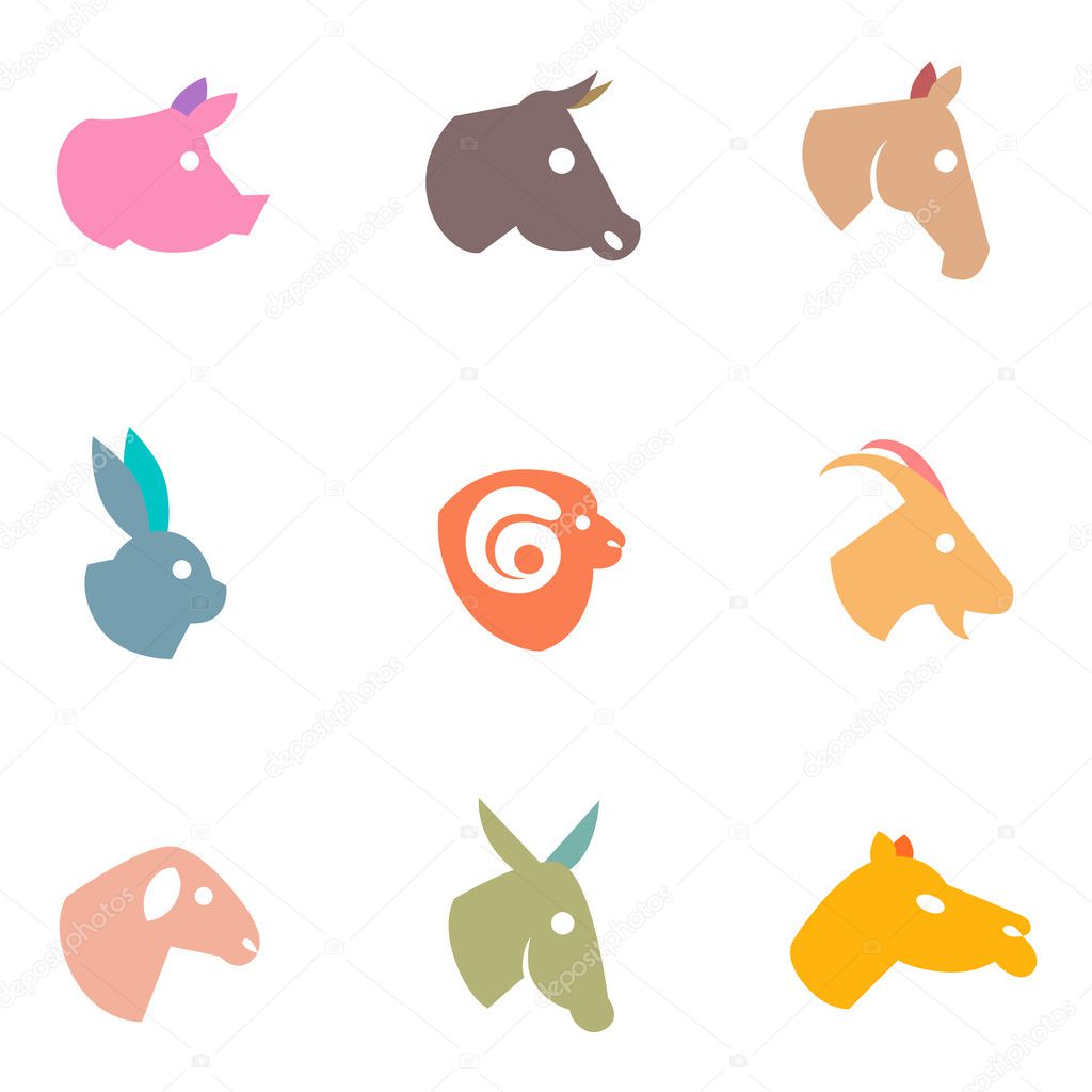 Farm animal varicolored flat icons