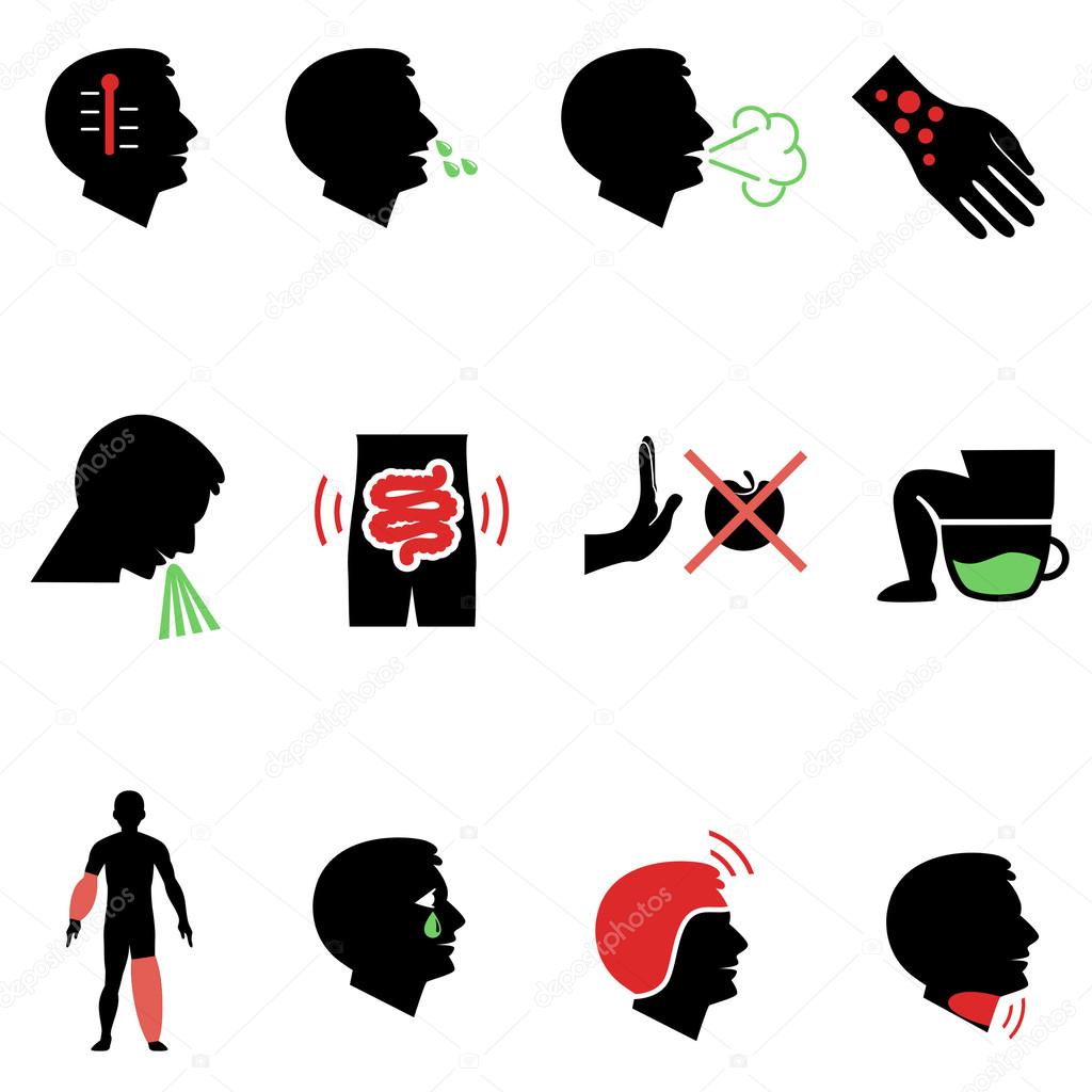 Symptoms of allergy and other diseases as flat icons