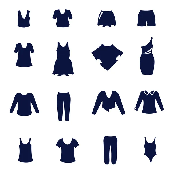 Diferentes tipos de ropa de mujer como iconos planos — Vector de stock