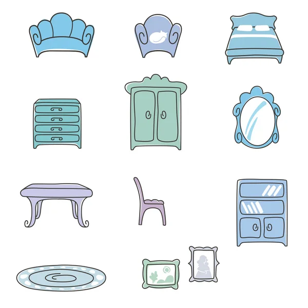 Verschillende soorten meubelen voor woonkamer in elegante stijl — Stockvector