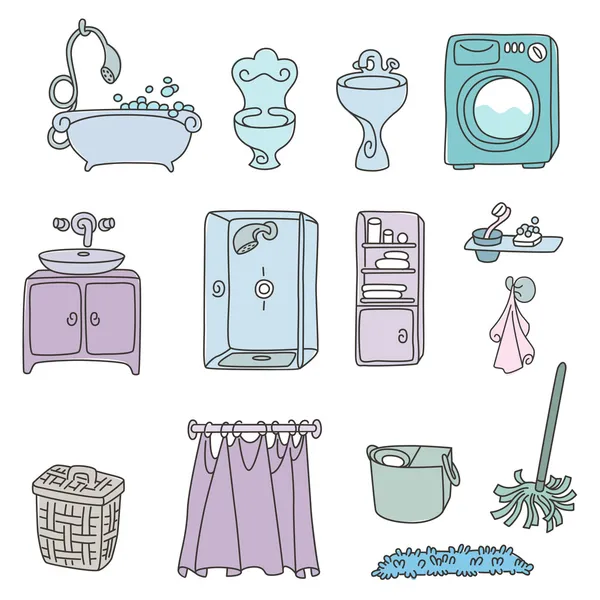 Différents types de meubles pour salle de bain dans un style élégant — Image vectorielle