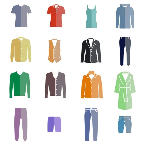 Diferentes tipos de roupas masculinas como ícones de cor — Vetor de Stock