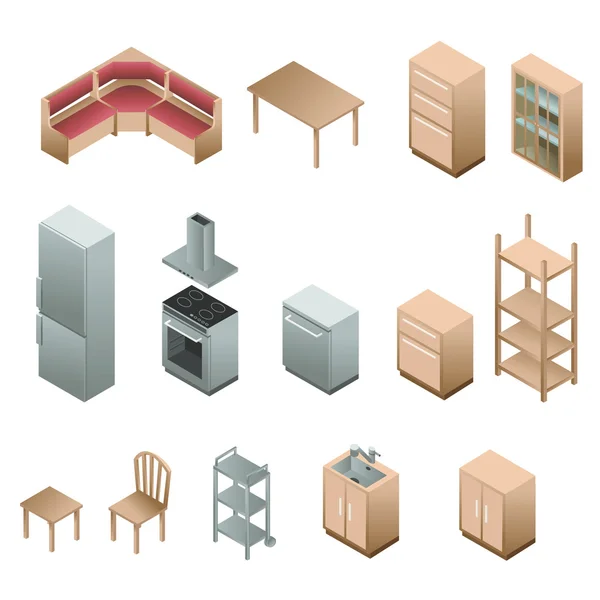 Muebles de madera isométricos para cocina — Archivo Imágenes Vectoriales