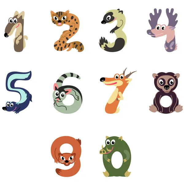 Numbers like North America animals — Stock Vector