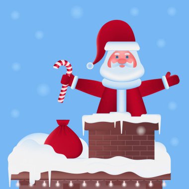 Çatıda Noel Baba var. Görüntü.