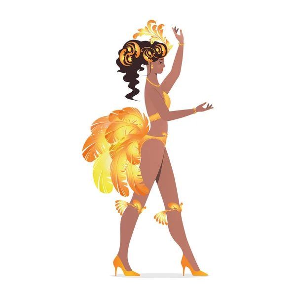 Danseuse Samba Brésilienne Dansant Carnaval Salle Bal Moderne Danses Ethniques — Image vectorielle