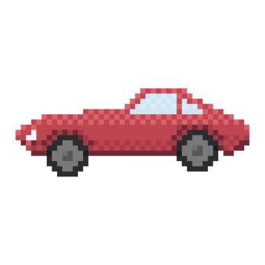 Illustration of red car in pixel art style Vector illustration