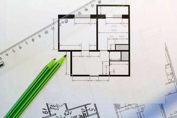 Drawing of the floor plan — Stock Photo, Image