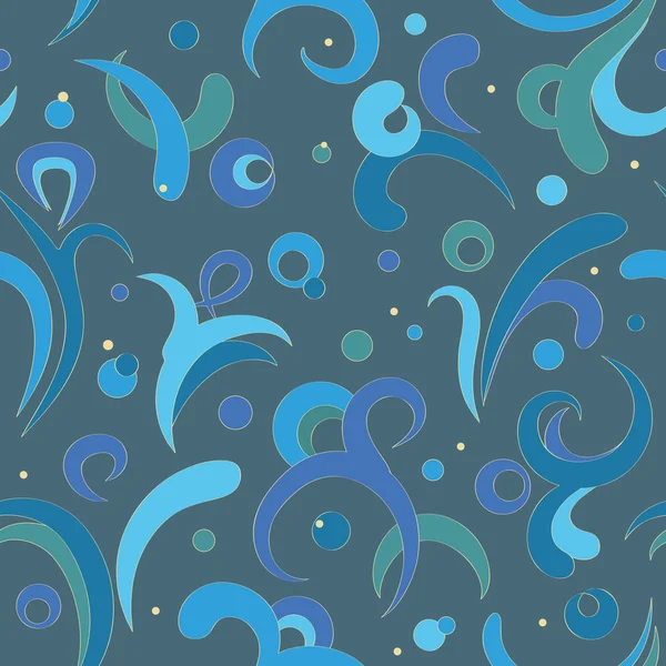 Luminosos remolinos patrón sin costuras en colores azules — Vector de stock