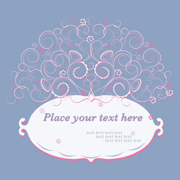 Retro-Postkarte mit dekorativem Zierbaum in weiß und rosa Farben — Stockvektor