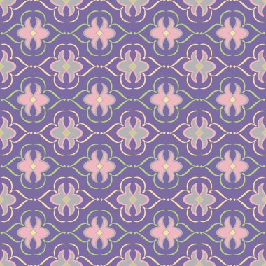 Lila zemin üzerine çiçek geometrik desenli