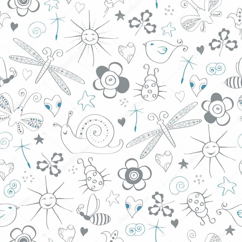 Seamless pattern with simple summer items