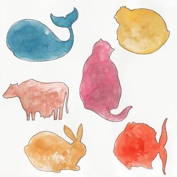 Akvarell silhuetter av djur — Stockfoto
