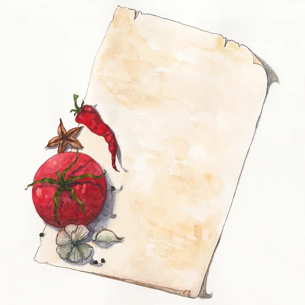 Старая бумага и овощи — стоковое фото