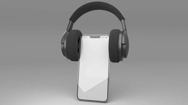 Scena Kinowa Mobilną Aplikacją Społeczną Człowiekiem Słuchającym Słuchawką Makietą Clapperboard — Zdjęcie stockowe