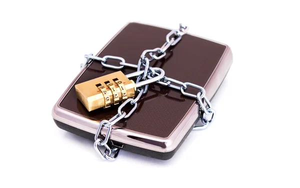 Portable hard drive disk and padlock — Stock Photo, Image