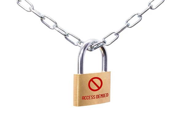 Locked padlock and chain with red sign Access Denied — Stock Photo, Image