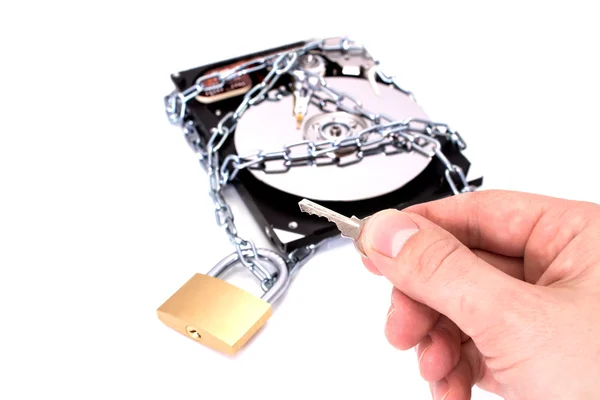 Hard drive disk and padlock. Data security concept. — Stock Photo, Image