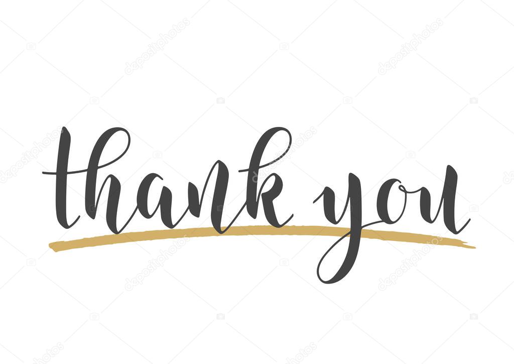 Vector Stock Illustration. Handwritten Lettering of Thank You. Template for Banner, Card, Label, Postcard, Poster, Print, Sticker or Web Product. Objects Isolated on White Background.