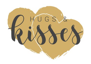 Vektör Stok Çizimi. Kucaklaşma ve öpücüklerin el yazısı. Banner, Card, Etiket, Kartpostal, Poster, Yapıştırıcı, Yazdırma veya Web Ürünleri Şablonu. Beyaz Arkaplanda İzole Nesneler.