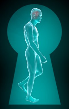 Man to x-rays seen from a keyhole clipart