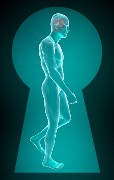 Man to x-rays seen from a keyhole