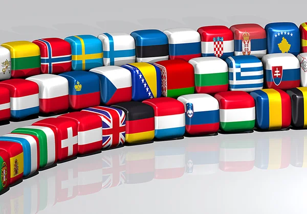 Bandeiras europeias em forma de cubo — Fotografia de Stock