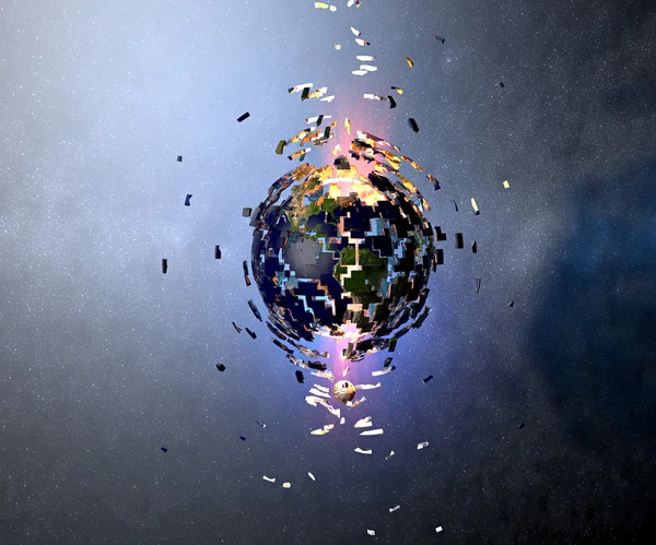 World in explosion after being hit by an asteroid — Stock Photo, Image