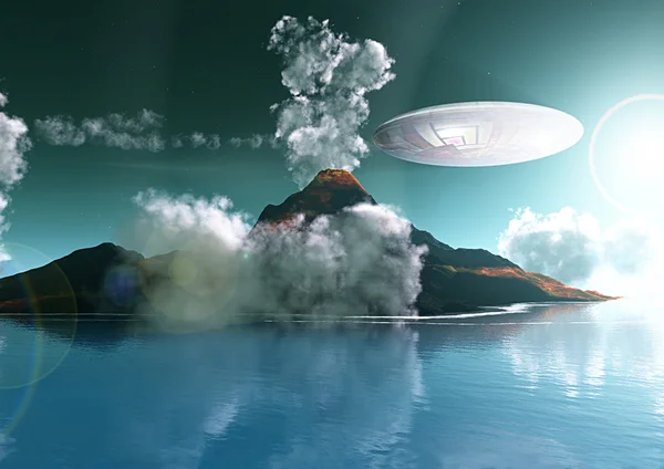 Ufo volcanic island eruption — Stock Photo, Image