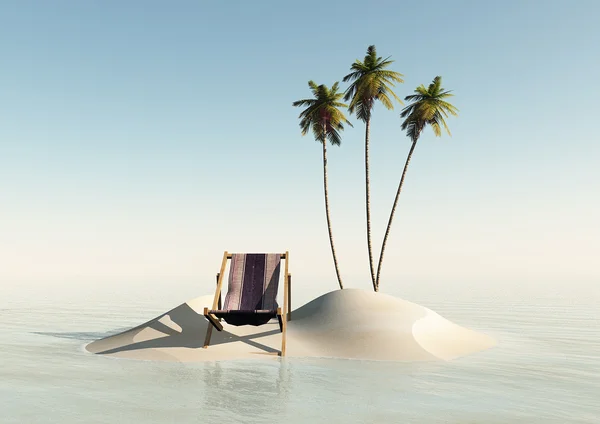 stock image Small island with deck chairs