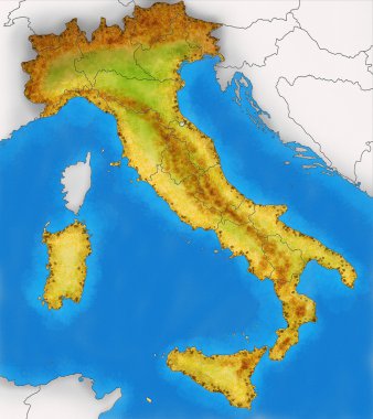 Physical Map of Italy illustration clipart