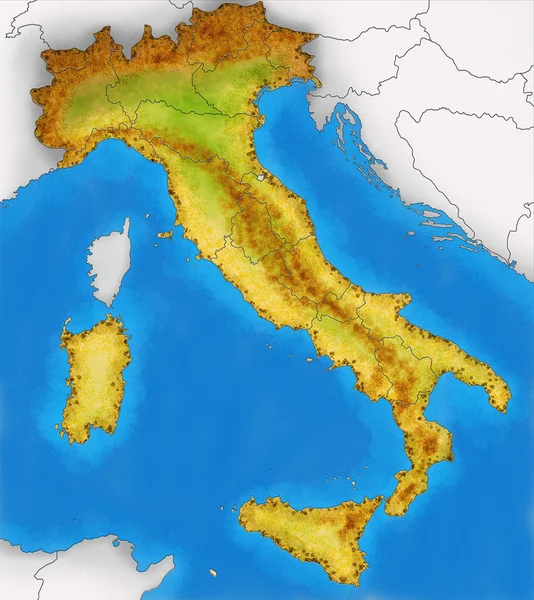 Mapa físico de Italia ilustración — Foto de Stock