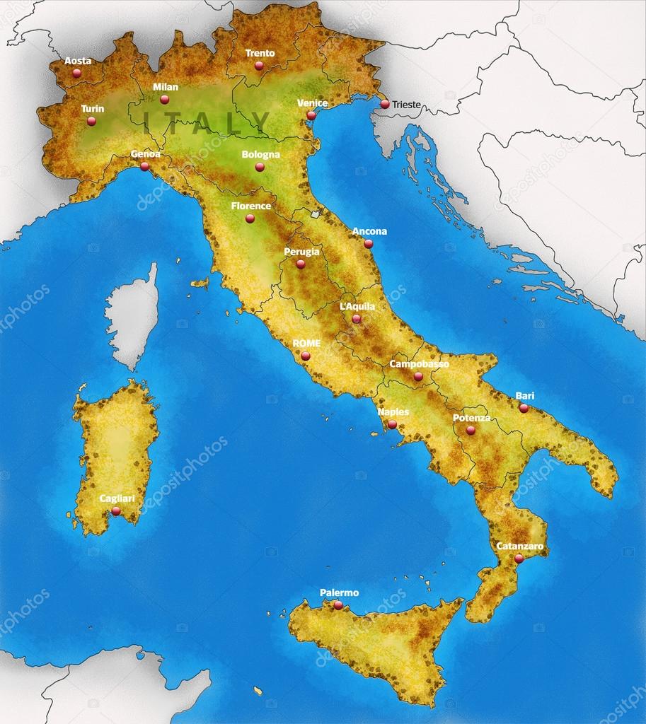 Physical Map of Italy illustration