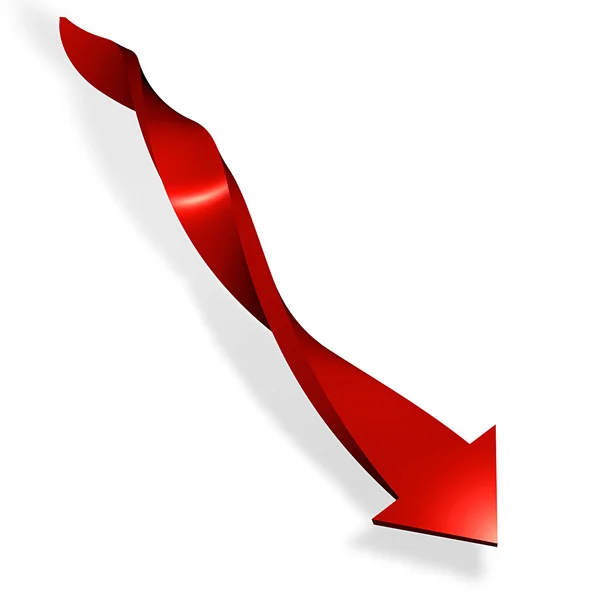 Red curve arrow down direction — Stock Photo, Image