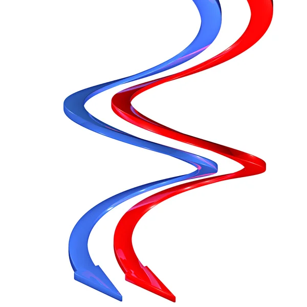 Blå pilar och röda 3d spiral-kurvor — Stockfoto
