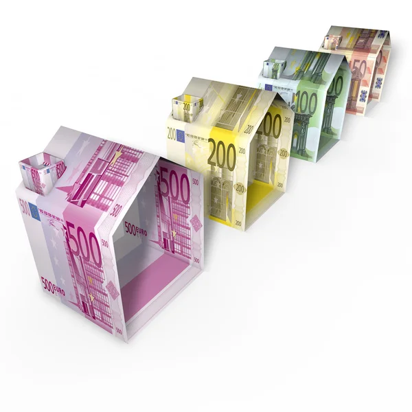 Huizen gemaakt van euro papiergeld — Stockfoto