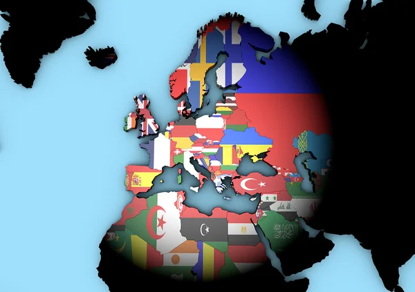 Európa világtérkép zászlókkal — Stock Fotó