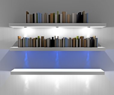 White shelves with lights illuminated spotlights clipart