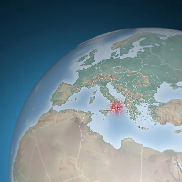 Wereldbol icoon met vloeiende schaduwen en kaart van de continenten — Stockfoto