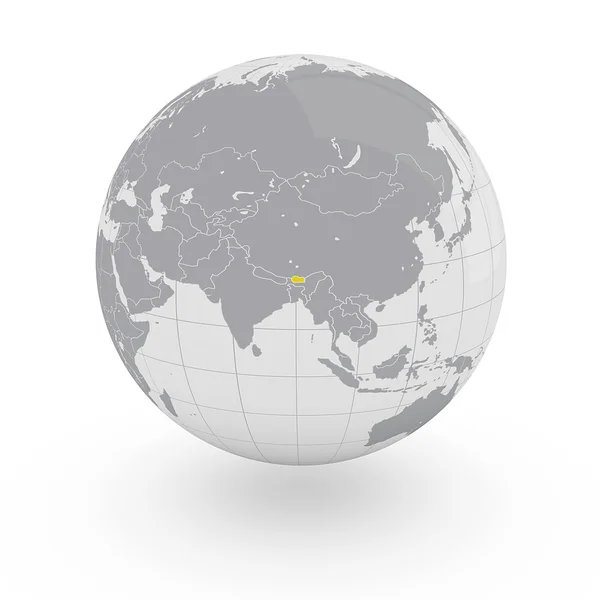 Bhutan on globe — Stock Photo, Image