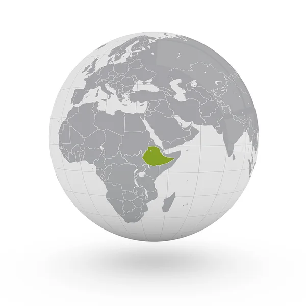 Ethiopia on globe — Stock Photo, Image