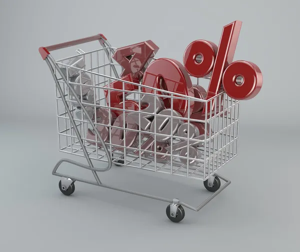 Shopping Cart with discounts — Stock Photo, Image