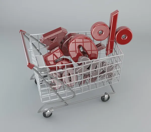 Shopping Cart with discounts — Stock Photo, Image